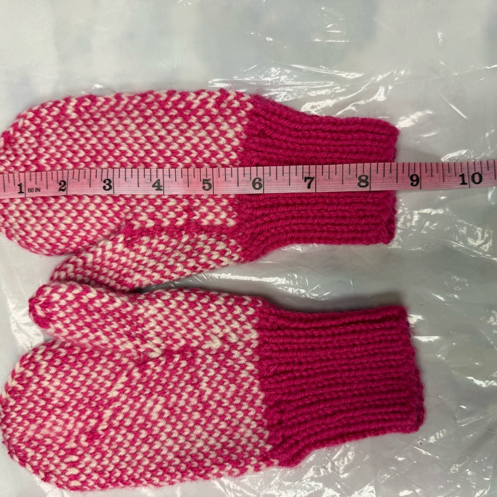 Home Made by my mom. 
Pink and White Knit Mittens